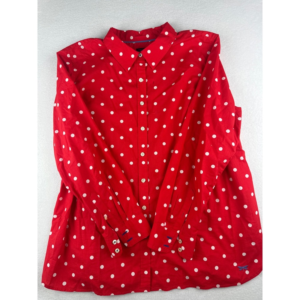 Talbots Woman Petites Red White Polka Dot Button Down Shirt 1XP Long Sleeve